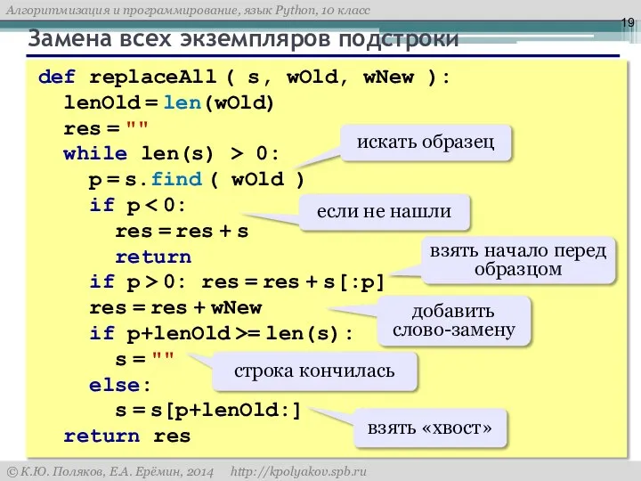 Замена всех экземпляров подстроки def replaceAll ( s, wOld, wNew ):