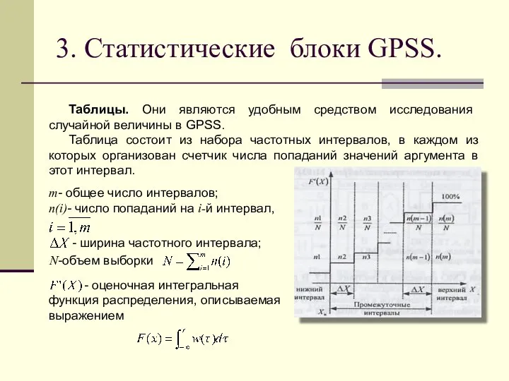 3. Статистические блоки GPSS. Таблицы. Они являются удобным средством исследования случайной