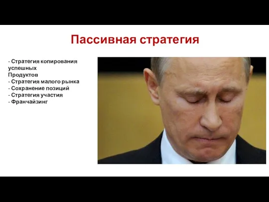 Пассивная стратегия - Стратегия копирования успешных Продуктов - Стратегия малого рынка