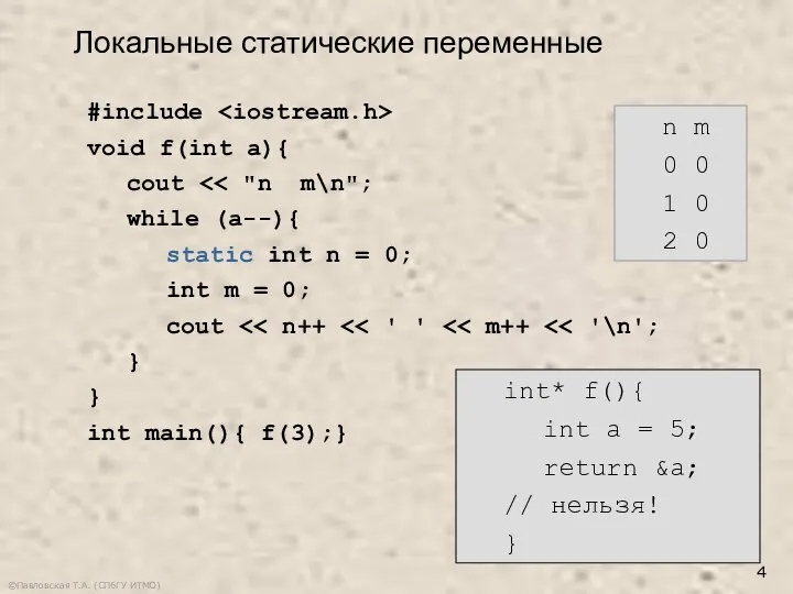 ©Павловская Т.А. (СПбГУ ИТМО) #include void f(int a){ cout while (a--){