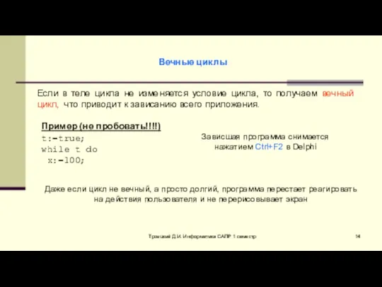 Троицкий Д.И. Информатика САПР 1 семестр Вечные циклы Если в теле