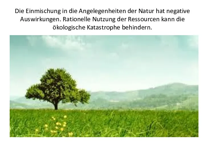 Die Einmischung in die Angelegenheiten der Natur hat negative Auswirkungen. Rationelle