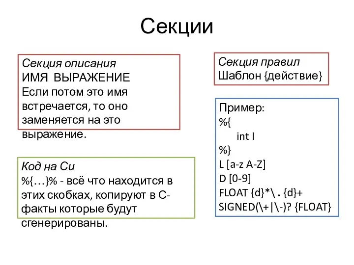 Секции Секция описания ИМЯ ВЫРАЖЕНИЕ Если потом это имя встречается, то