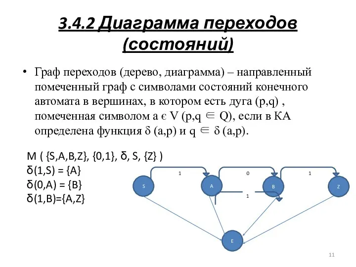 3.4.2 Диаграмма переходов (состояний) Граф переходов (дерево, диаграмма) – направленный помеченный