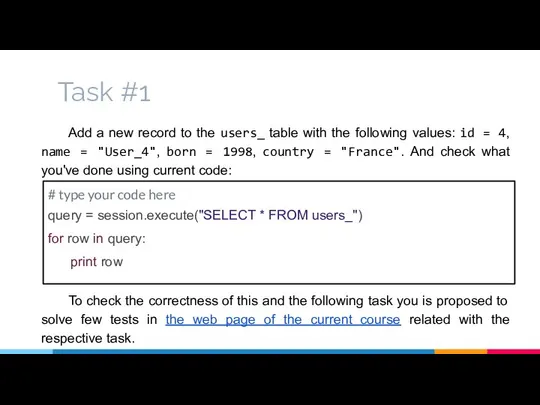 Task #1 Add a new record to the users_ table with