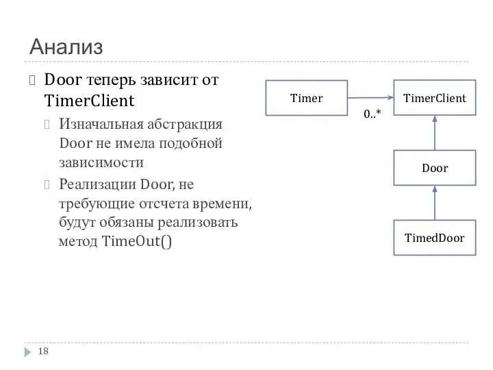 Анализ Door теперь зависит от TimerClient Изначальная абстракция Door не имела
