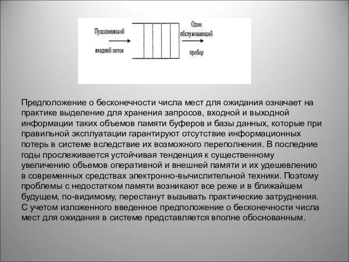 Предположение о бесконечности числа мест для ожидания означает на практике выделение