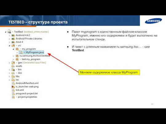 TESTBED – структура проекта Пакет myprogram с единственным файлом-классом MyProgram, именно
