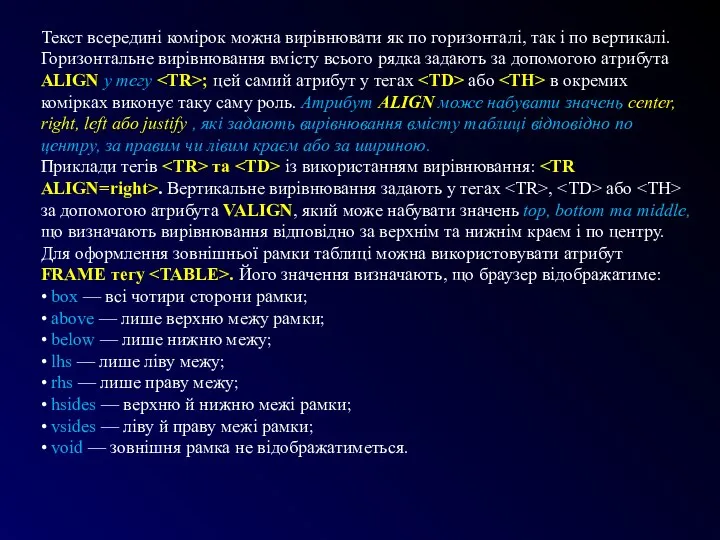 Текст всередині комірок можна вирівнювати як по горизонталі, так і по