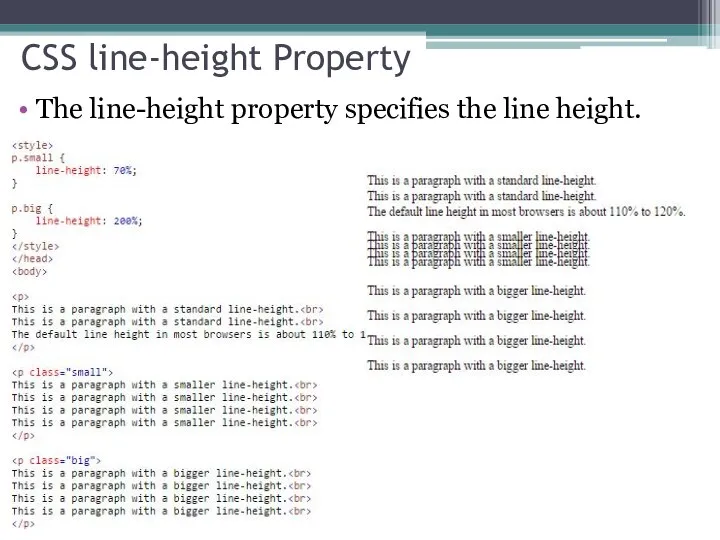 CSS line-height Property The line-height property specifies the line height.