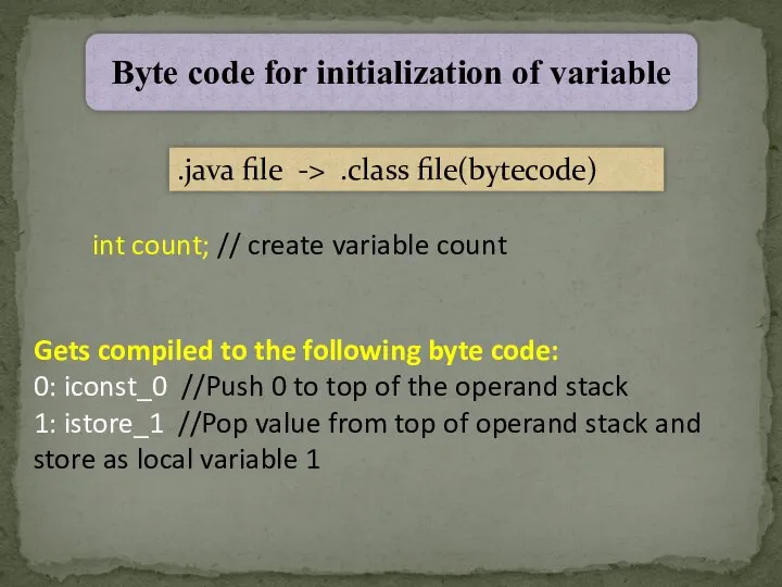 int count; // create variable count Gets compiled to the following