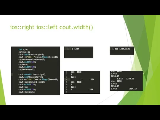 ios::right ios::left cout.width()