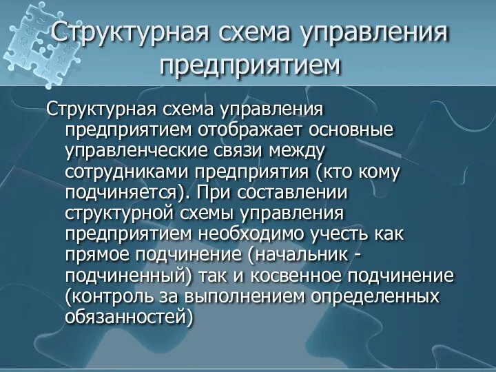 Структурная схема управления предприятием Структурная схема управления предприятием отображает основные управленческие