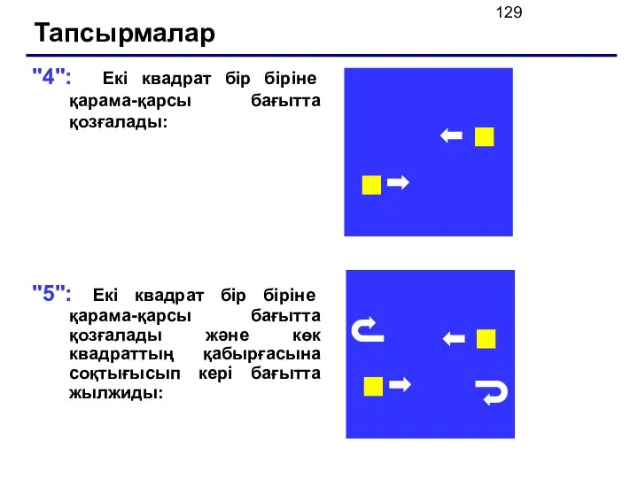 "4": Екі квадрат бір біріне қарама-қарсы бағытта қозғалады: "5": Екі квадрат
