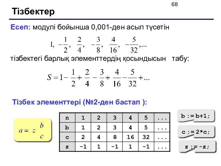 Тізбектер Есеп: модулі бойынша 0,001-ден асып түсетін тізбектегі барлық элементтердің қосындысын