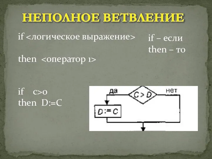 if then if – если then – то if c>0 then D:=C