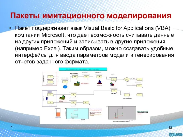 Пакеты имитационного моделирования Пакет поддерживает язык Visual Basic for Applications (VBA)