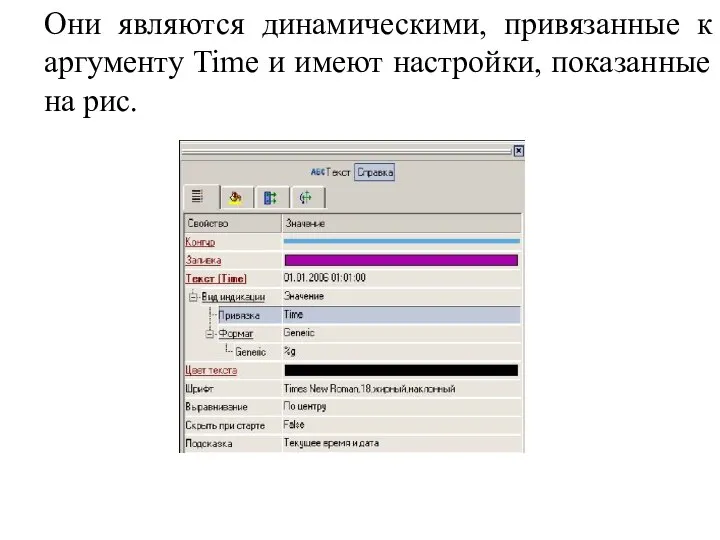 Они являются динамическими, привязанные к аргументу Time и имеют настройки, показанные на рис.