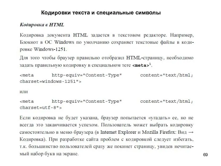 Кодировки текста и специальные символы