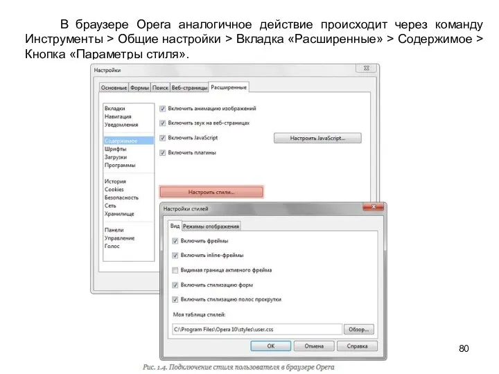 В браузере Opera аналогичное действие происходит через команду Инструменты > Общие