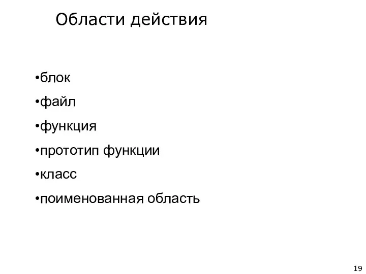 блок файл функция прототип функции класс поименованная область Области действия