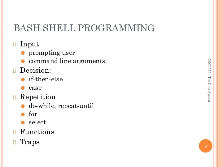BASH SHELL PROGRAMMING Input prompting user command line arguments Decision: if-then-else