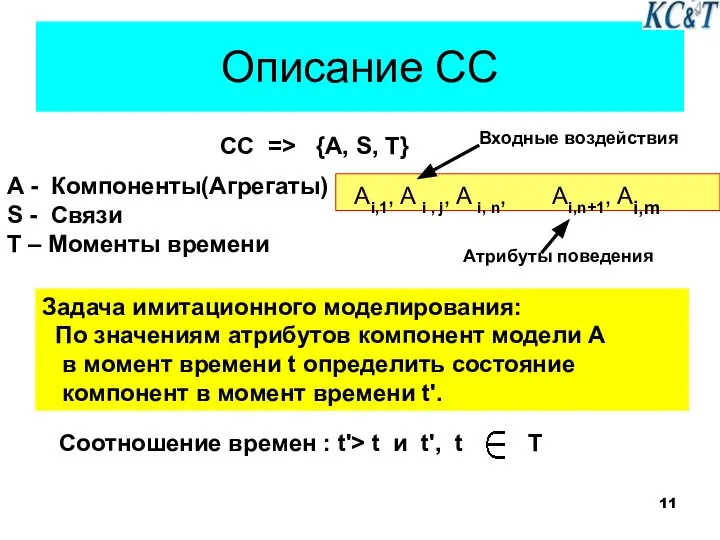 Описание СС СС => {A, S, T} A - Компоненты(Агрегаты) S