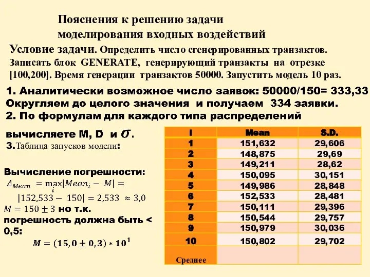 Пояснения к решению задачи моделирования входных воздействий Условие задачи. Определить число