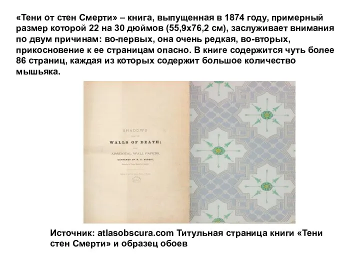 «Тени от стен Смерти» – книга, выпущенная в 1874 году, примерный