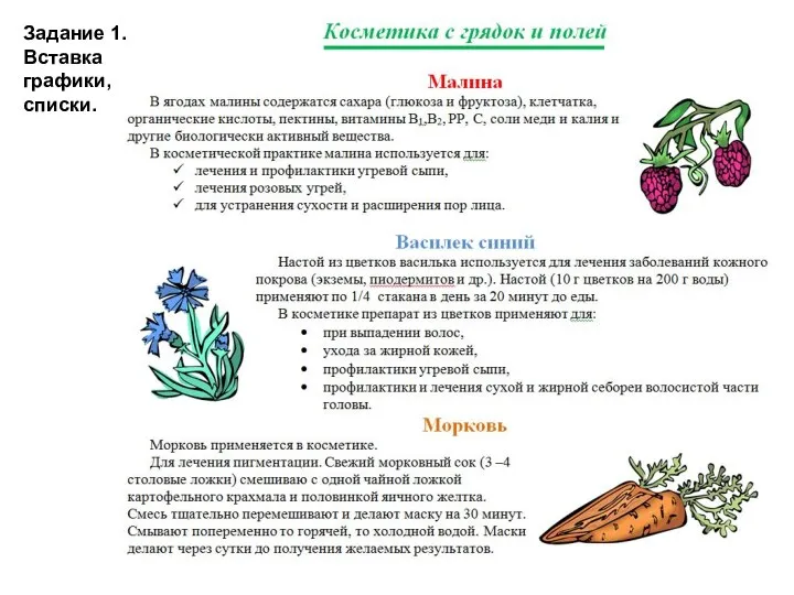 Задание 1. Вставка графики, списки.