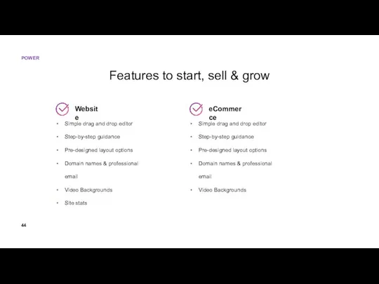 Features to start, sell & grow Website Simple drag and drop