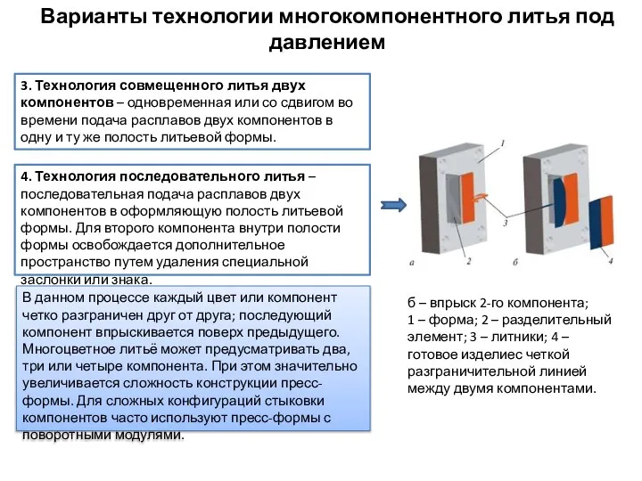 Варианты технологии многокомпонентного литья под давлением 3. Технология совмещенного литья двух