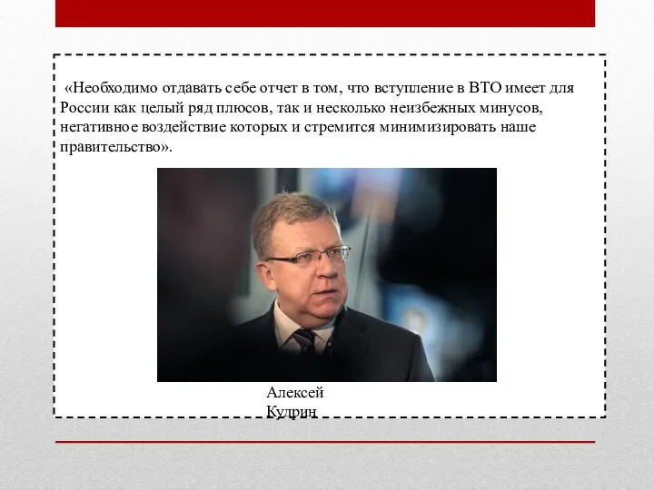 «Необходимо отдавать себе отчет в том, что вступление в ВТО имеет