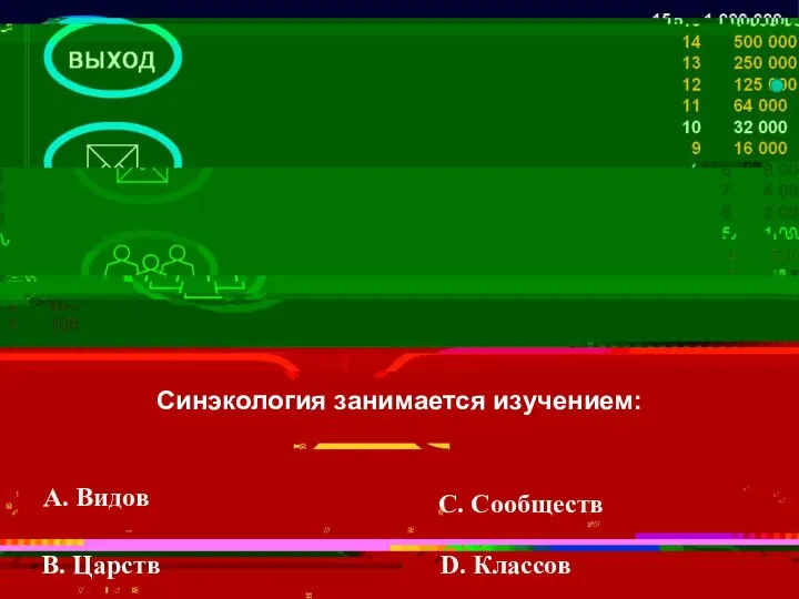 Синэкология занимается изучением: A. Видов В. Царств С. Сообществ D. Классов