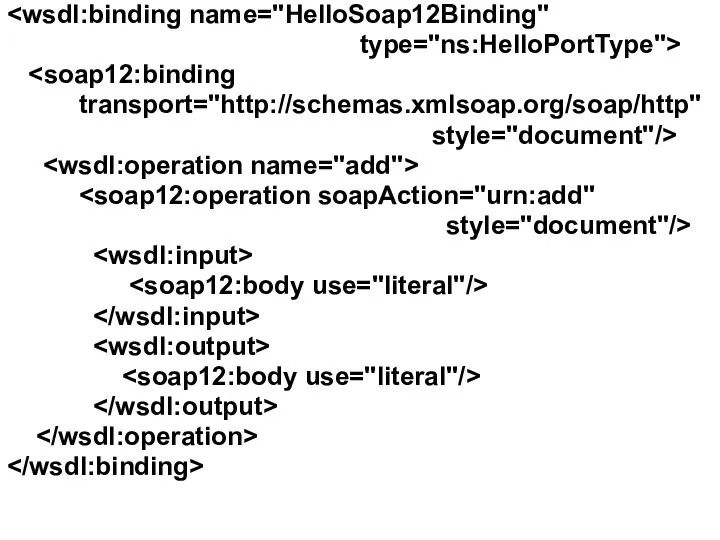 type="ns:HelloPortType"> transport="http://schemas.xmlsoap.org/soap/http" style="document"/> style="document"/>