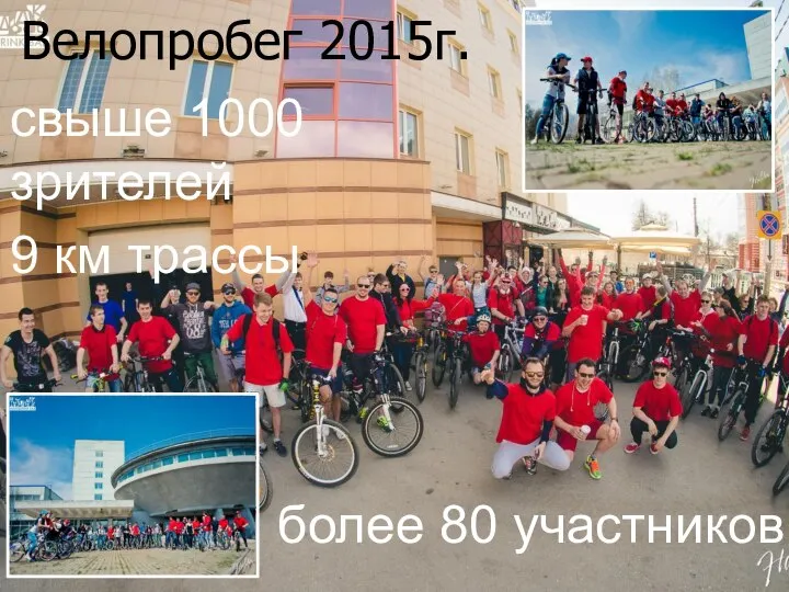 Велопробег 2015г. свыше 1000 зрителей 9 км трассы более 80 участников