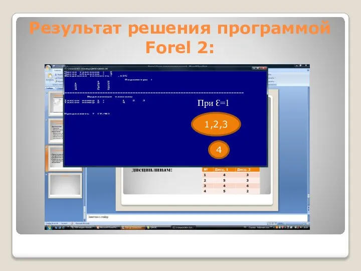 Результат решения программой Forel 2: 1,2,3 4 При Ɛ=1