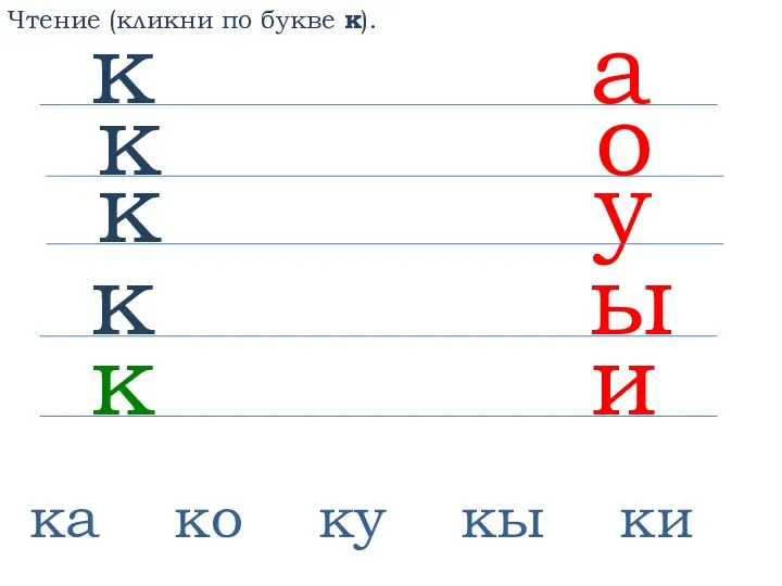 Чтение (кликни по букве к). а к о к у к