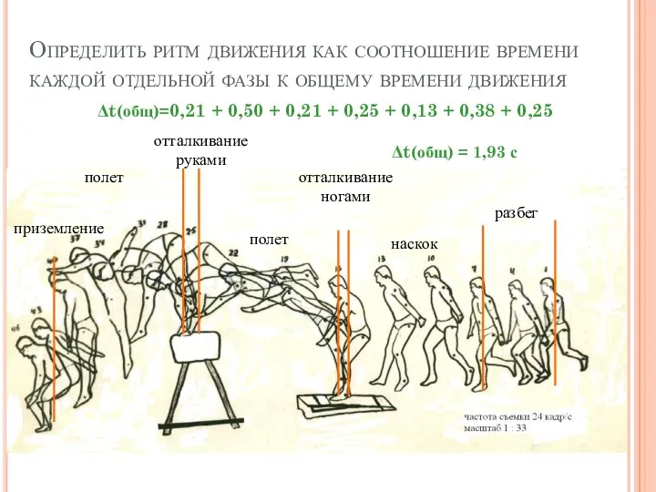 Определить ритм движения как соотношение времени каждой отдельной фазы к общему