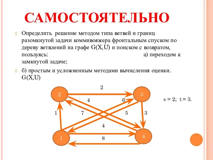 САМОСТОЯТЕЛЬНО Определить решение методом типа ветвей и границ разомкнутой задачи коммивояжера