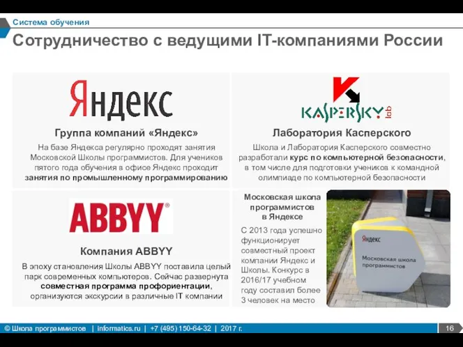 Компания ABBYY В эпоху становления Школы ABBYY поставила целый парк современных