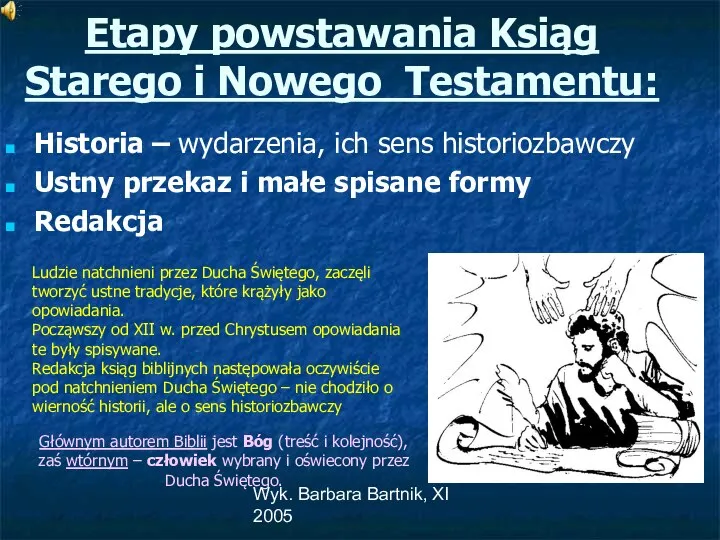 Wyk. Barbara Bartnik, XI 2005 Etapy powstawania Ksiąg Starego i Nowego