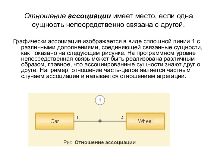 Отношение ассоциации имеет место, если одна сущность непосредственно связана с другой.