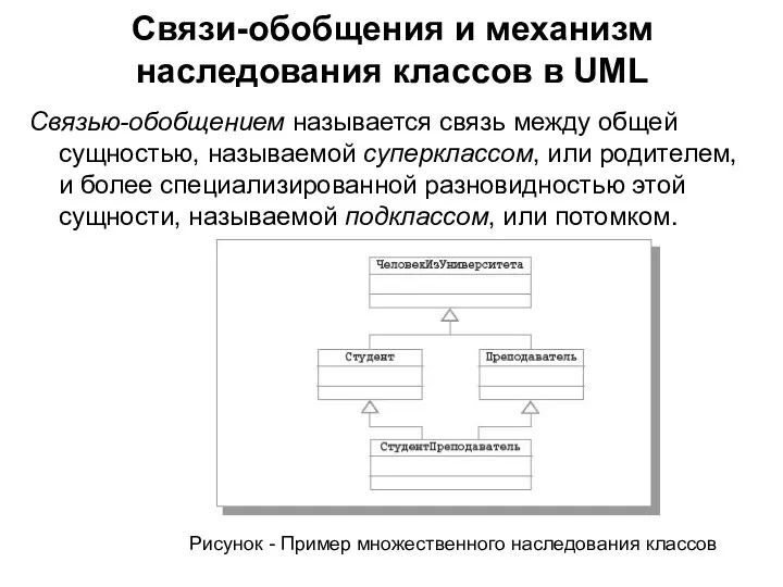 Связи-обобщения и механизм наследования классов в UML Связью-обобщением называется связь между