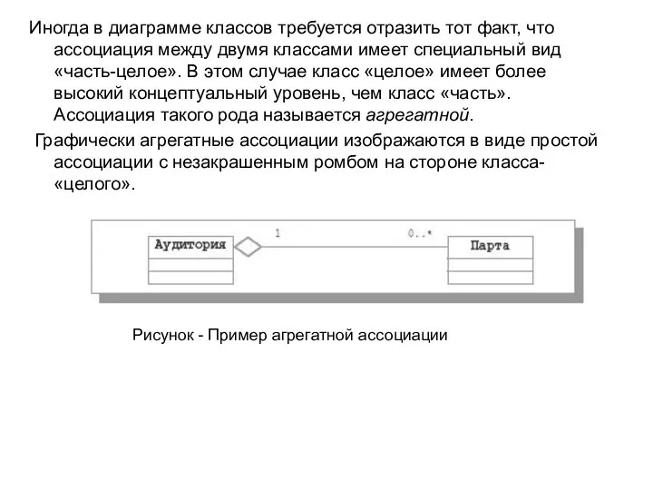 Иногда в диаграмме классов требуется отразить тот факт, что ассоциация между