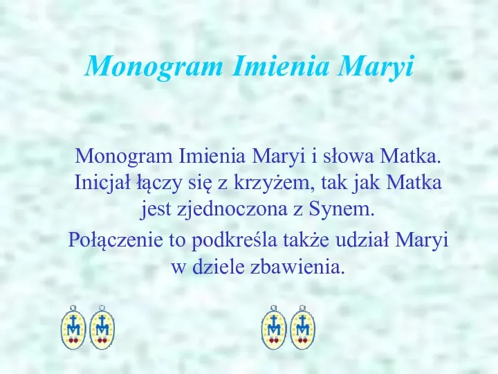 Monogram Imienia Maryi Monogram Imienia Maryi i słowa Matka. Inicjał łączy