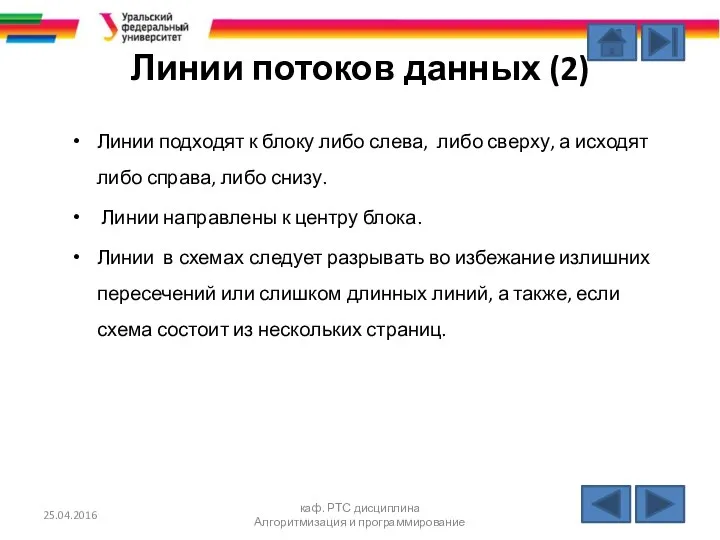 Линии потоков данных (2) Линии подходят к блоку либо слева, либо