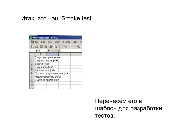 Итак, вот наш Smoke test Перенесём его в шаблон для разработки тестов.