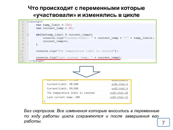 Что происходит с переменными которые «участвовали» и изменялись в цикле Без