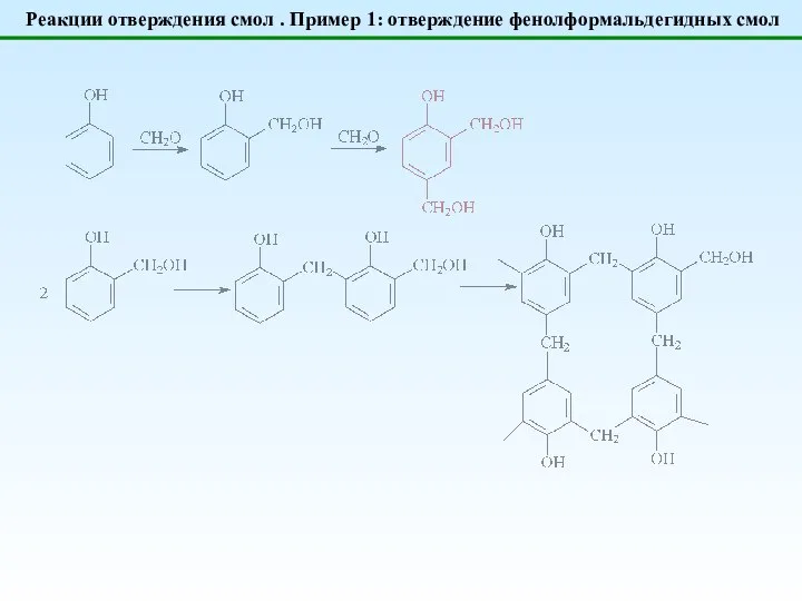 Реакции отверждения смол . Пример 1: отверждение фенолформальдегидных смол